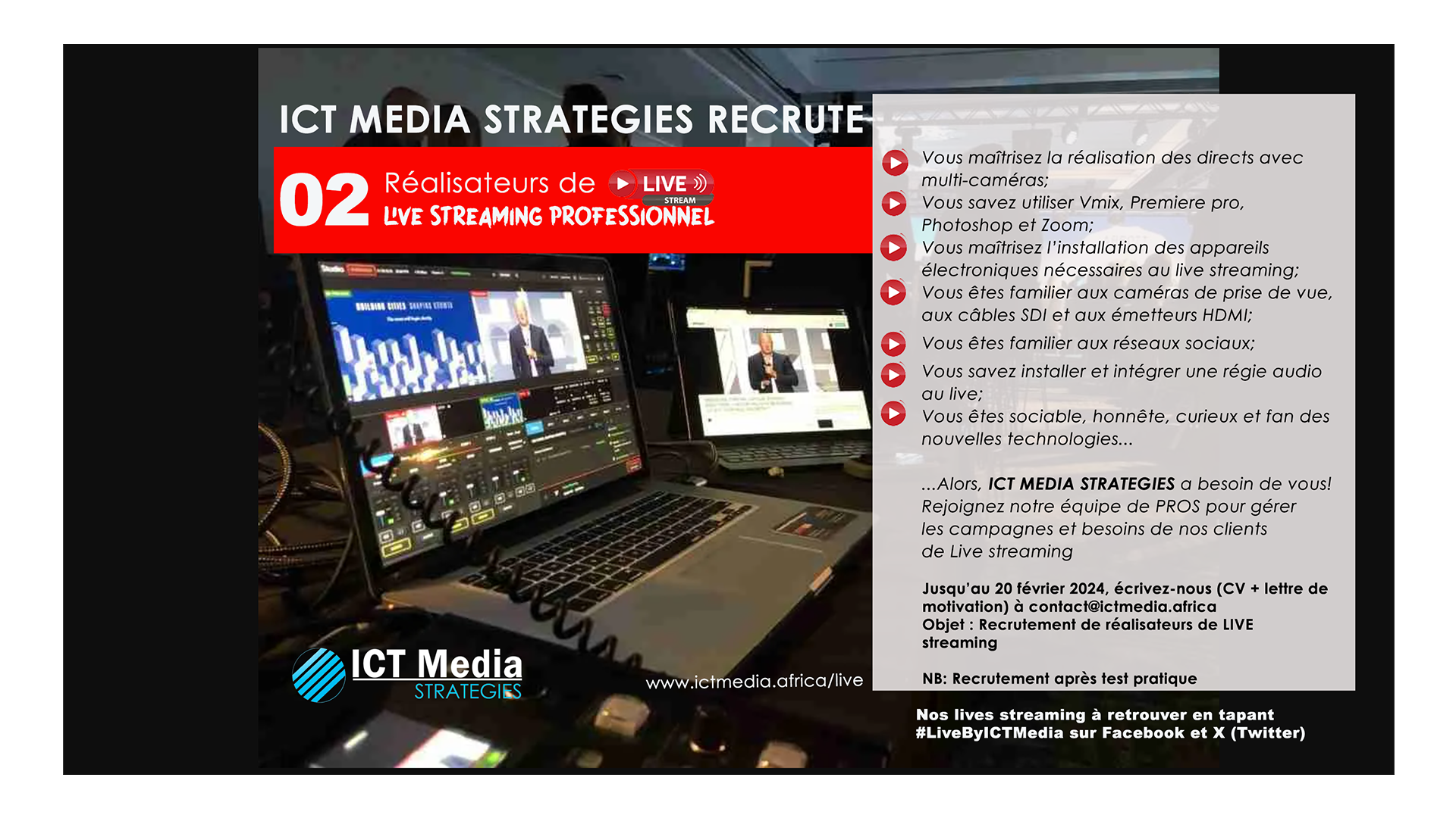 ICT Media STRATEGIES recrute deux professionnels de Live Streaming